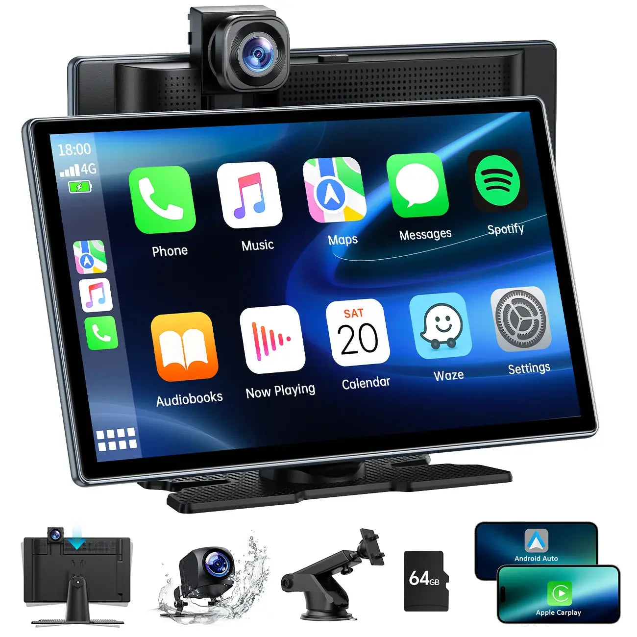 TOGUARD 4K Dashcam 9" Wireless Apple Carplay & Android Auto Car Radio with 1080P Rear Cam Car DVR GPS Navigation Siri /Google BT