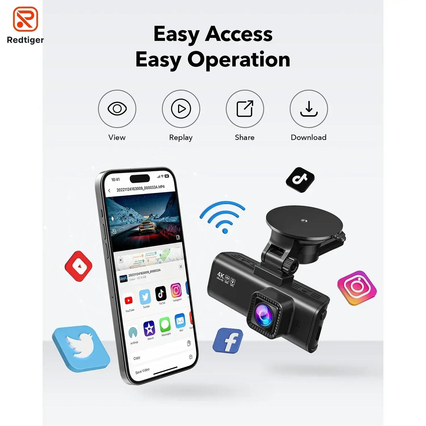 REDITIGER F7NP 4K Dash Cam 1080P HD Car DVR Built-in GPS Android Wifi Auto Drive Vehicle Video Recorder Night Vision