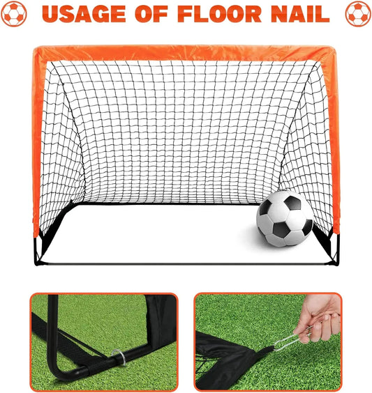 Simple Deluxe 4‘x3’ Portable Soccer Goal, Pop Up Folding Soccer Net Comes with 2 Oxford Cloth Bags and 8 Stakes, Great for Train