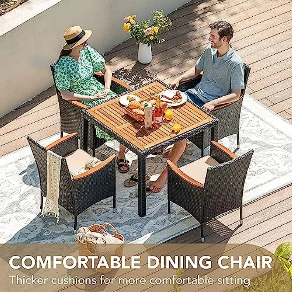 Devoko Outdoor Patio Dining Set, 5 PCS Outdoor Patio Furniture Set, Patio Conversation Set with Acacia Wood Table Top,attan Outd