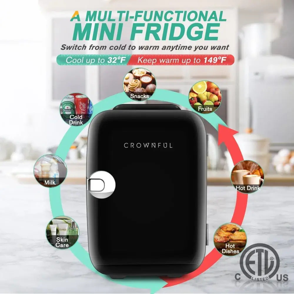 Mini Fridge, 4 Liter/6 Can Portable Cooler and Warmer Personal Refrigerator for Skin Care, Cosmetics, Beverage, Food,Appliance