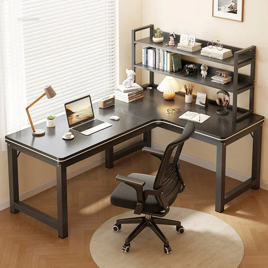 Nordic Corner Computer Desks Home Desktop E-sports Gaming Desks With Bookshelf Bedroom Workbench Office Furniture Double Desk