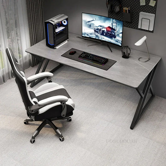 Modern Metal Computer Desks for Bedroom Slate Household E-sports Tables Light Luxury Creative Design Reading Desk for Study Room