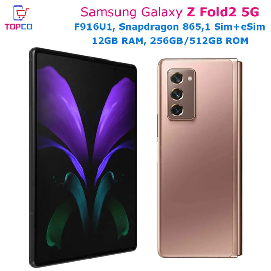 Samsung Galaxy Z Fold2 5G F916U1 256GB/512GB Android Snapdragon 865 Octa Core 7.6" Triple 12MP 12GB RAM eSim NFC Mobile Phone