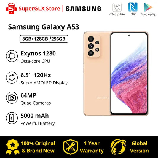 Original Samsung Galaxy A53 5G Smartphone Android Exynos 1280 Octa-core 120Hz Super AMOLED 5000mAh 25W Fast Charge Mobile Phone