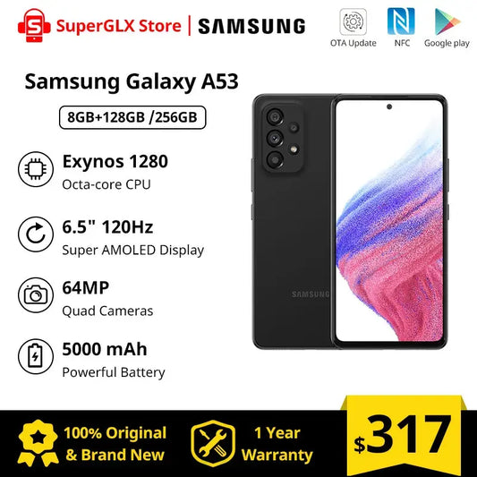 Original Samsung Galaxy A53 5G Smartphone Android Exynos 1280 Octa-core 120Hz Super AMOLED 5000mAh 25W Fast Charge Mobile Phone