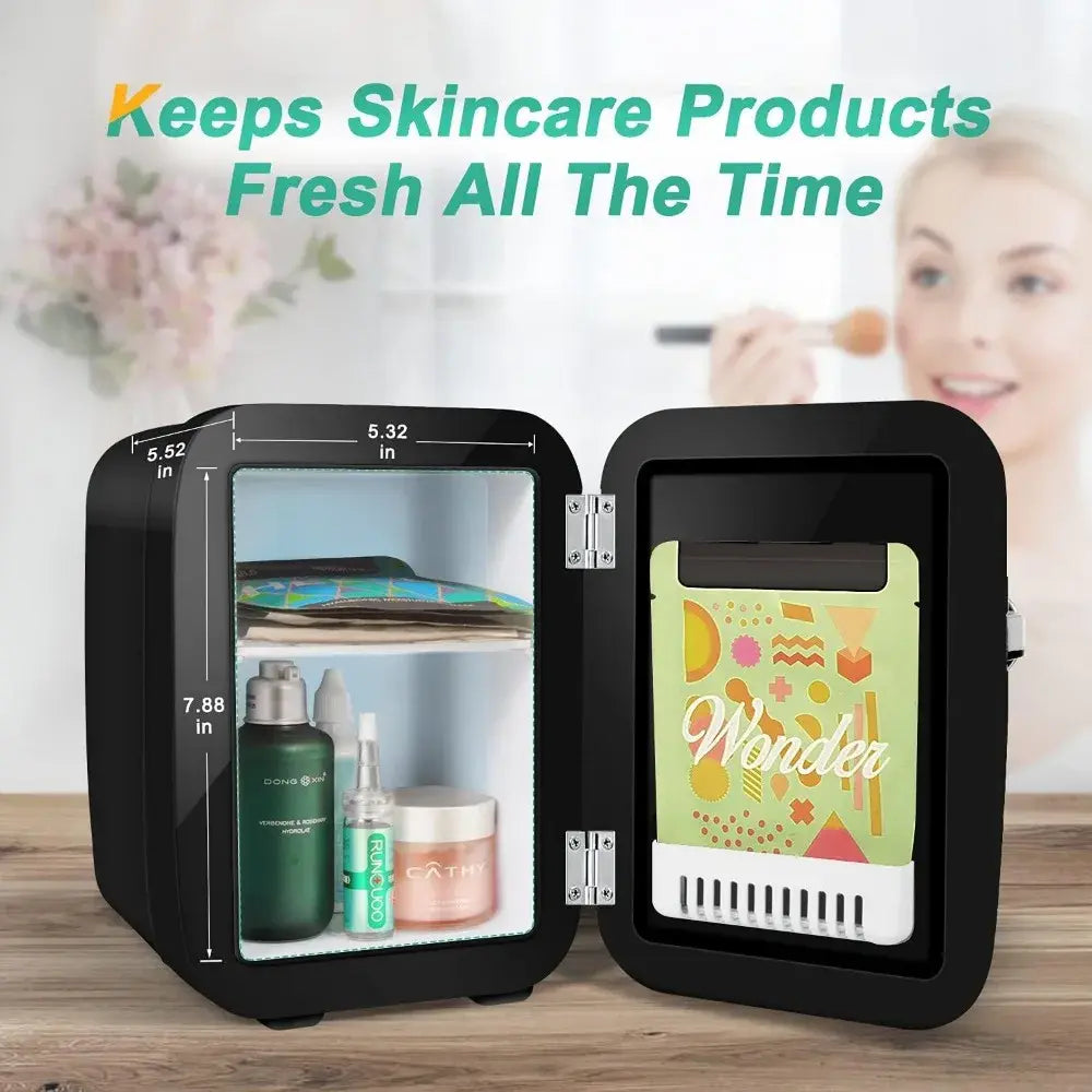 Mini Fridge, 4 Liter/6 Can Portable Cooler and Warmer Personal Refrigerator for Skin Care, Cosmetics, Beverage, Food,Appliance