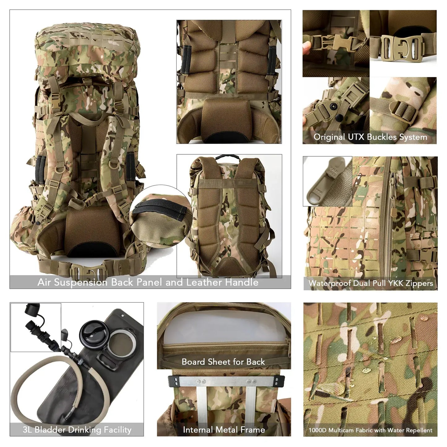 100L AKmax Military Tactical Large backpack camping equipment Man‘s Bag Hydration Pack Army backpack Waterproof Backpacks 4 in 1